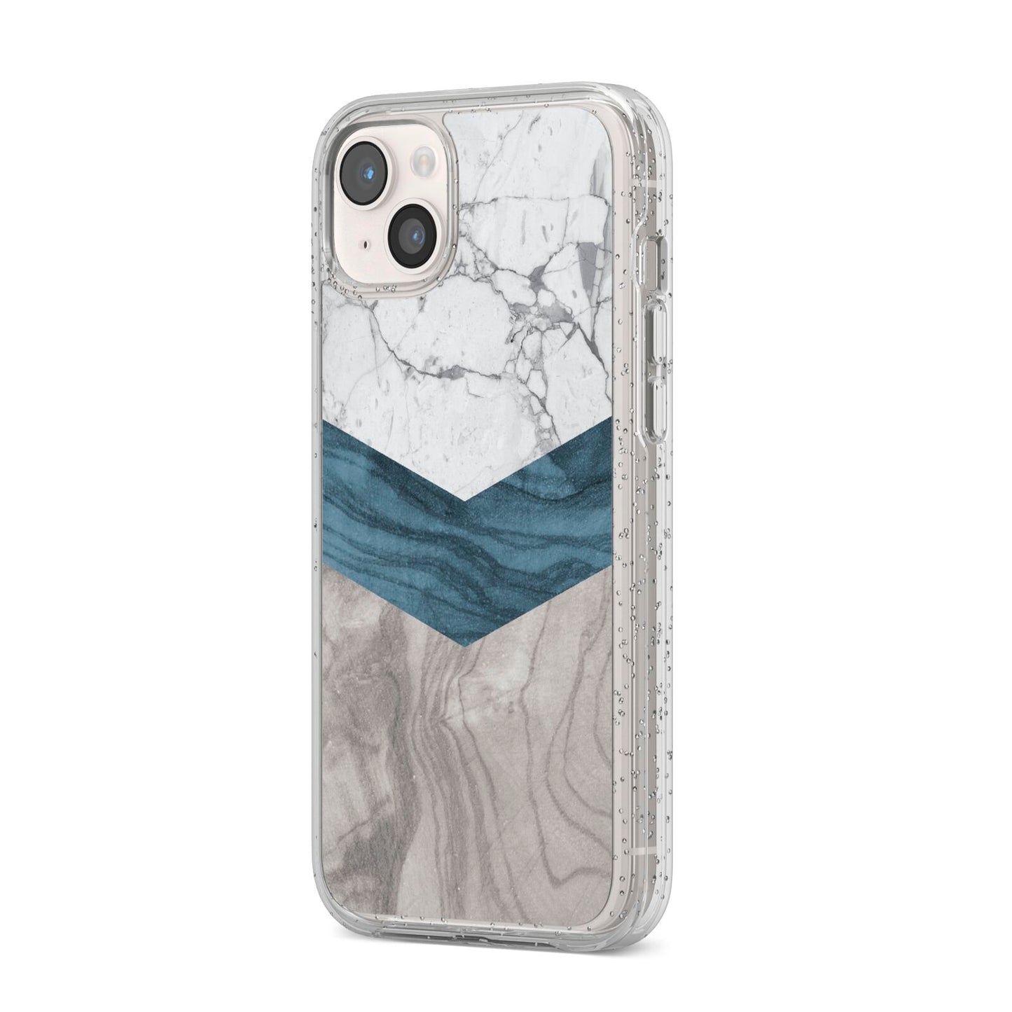 Marble Wood Geometric 8 iPhone 14 Plus Glitter Tough Case Starlight Angled Image