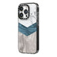 Marble Wood Geometric 8 iPhone 14 Pro Black Impact Case Side Angle on Silver phone