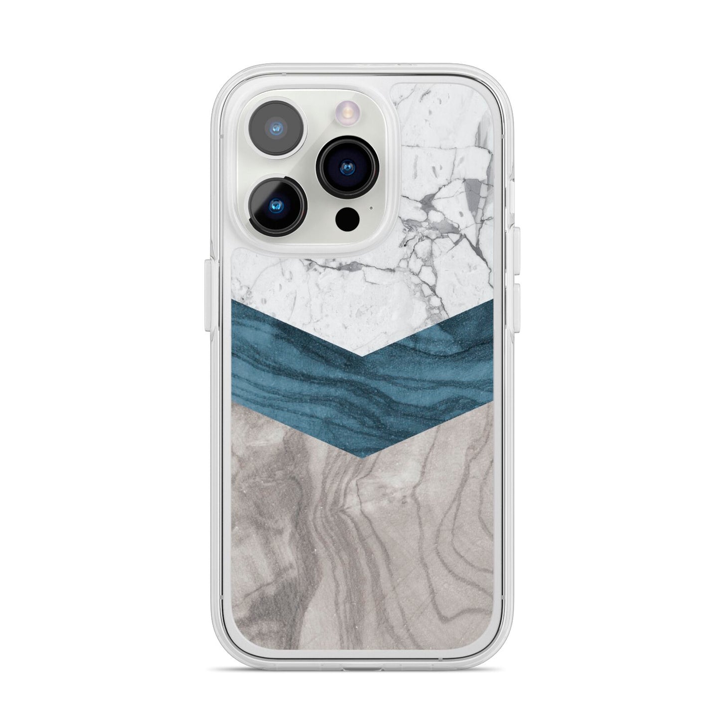 Marble Wood Geometric 8 iPhone 14 Pro Clear Tough Case Silver