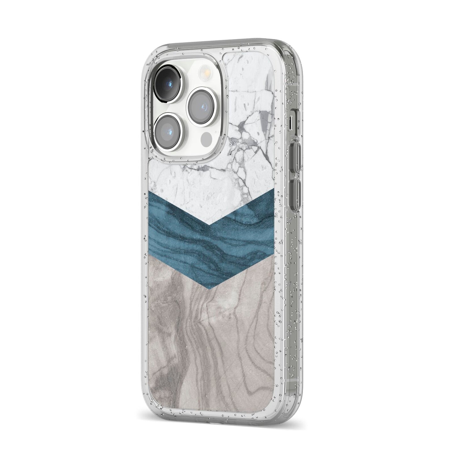Marble Wood Geometric 8 iPhone 14 Pro Glitter Tough Case Silver Angled Image