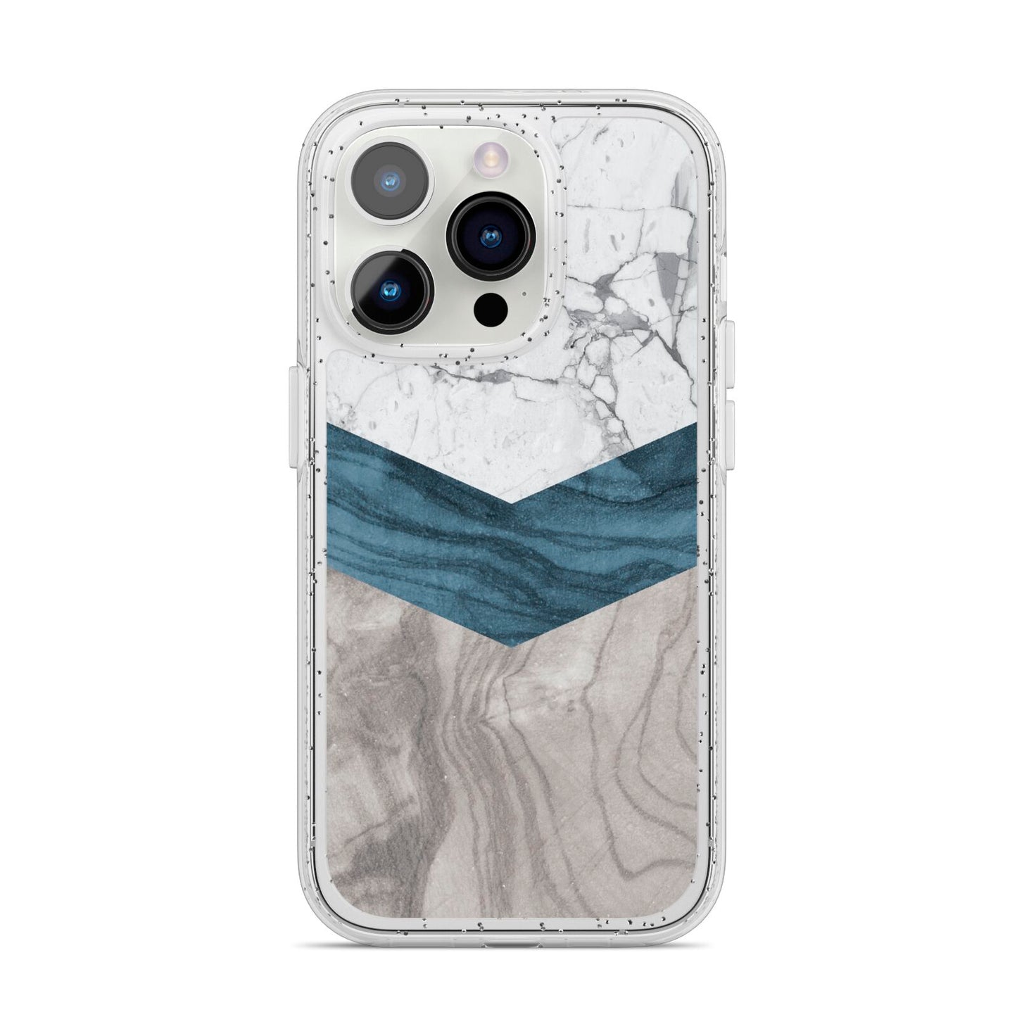Marble Wood Geometric 8 iPhone 14 Pro Glitter Tough Case Silver
