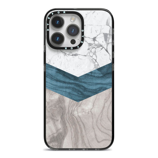 Marble Wood Geometric 8 iPhone 14 Pro Max Black Impact Case on Silver phone
