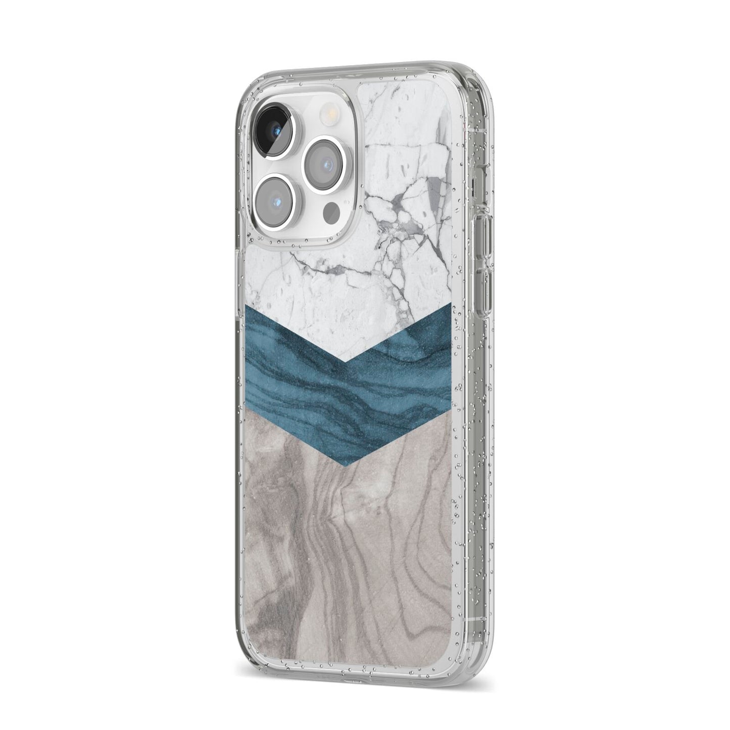 Marble Wood Geometric 8 iPhone 14 Pro Max Glitter Tough Case Silver Angled Image