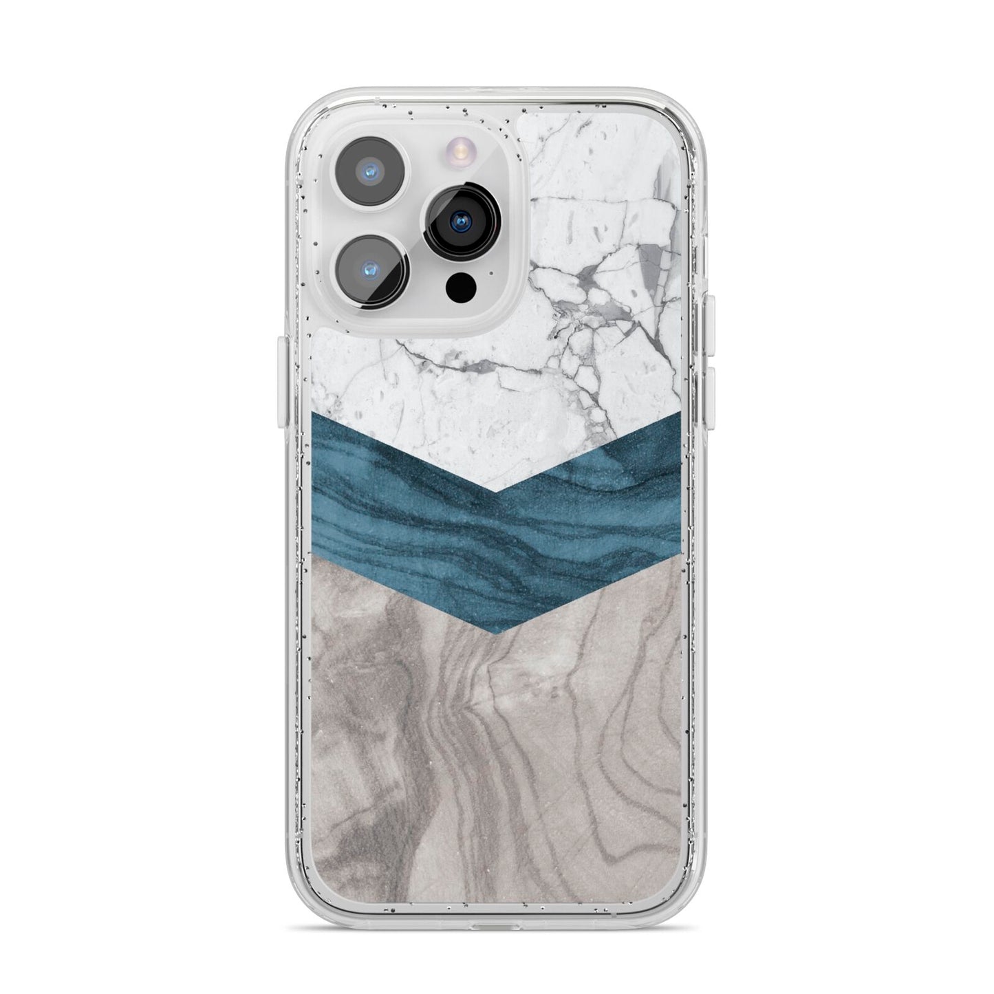 Marble Wood Geometric 8 iPhone 14 Pro Max Glitter Tough Case Silver