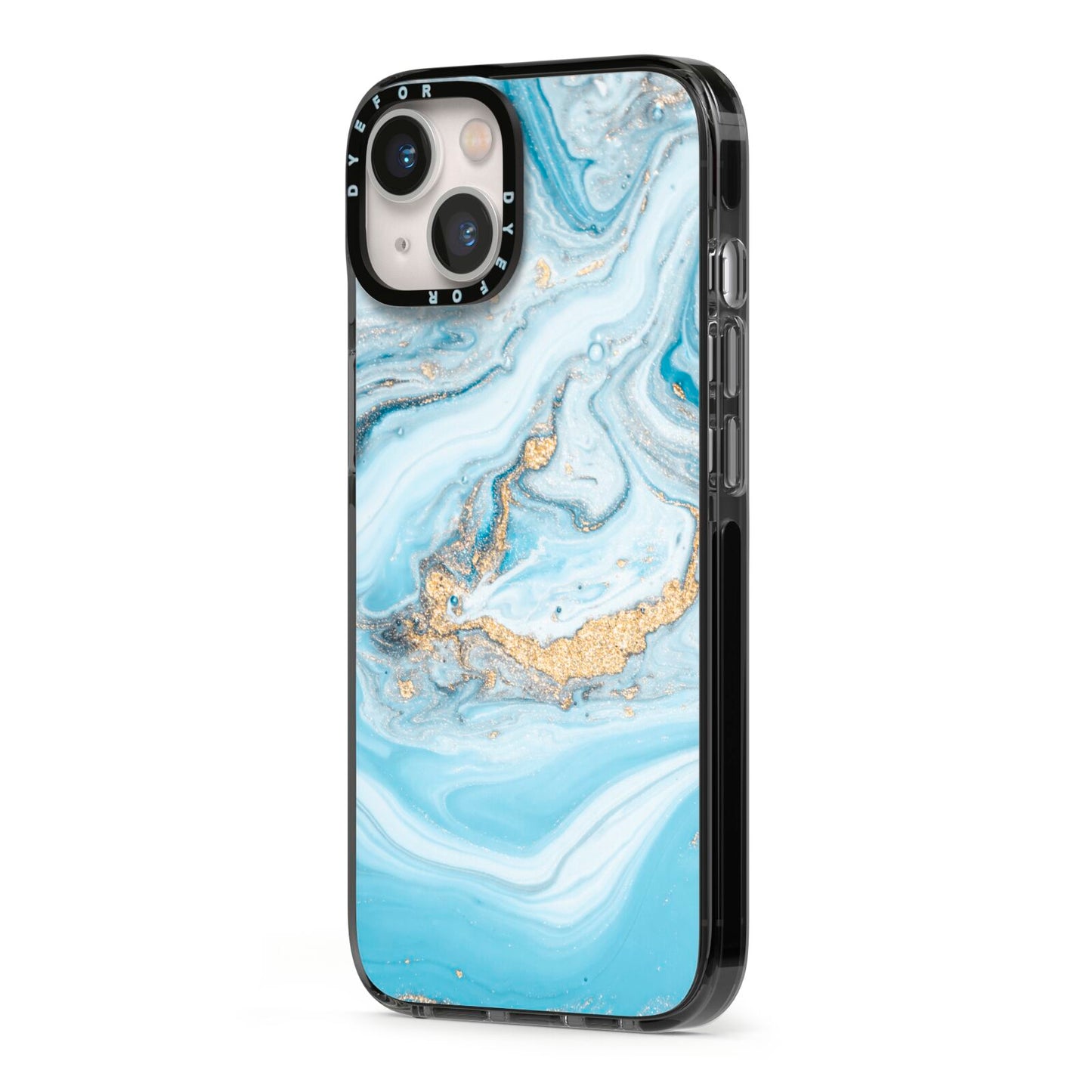 Marble iPhone 13 Black Impact Case Side Angle on Silver phone