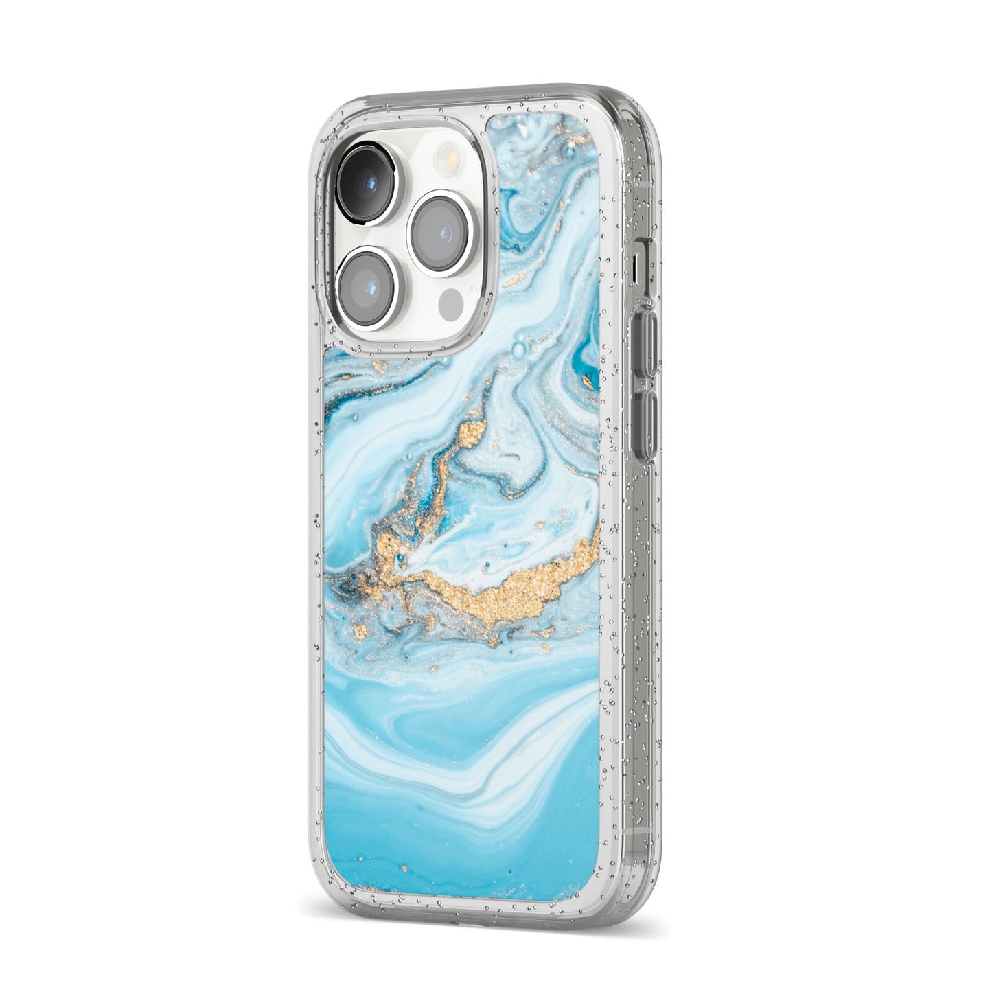 Marble iPhone 14 Pro Glitter Tough Case Silver Angled Image