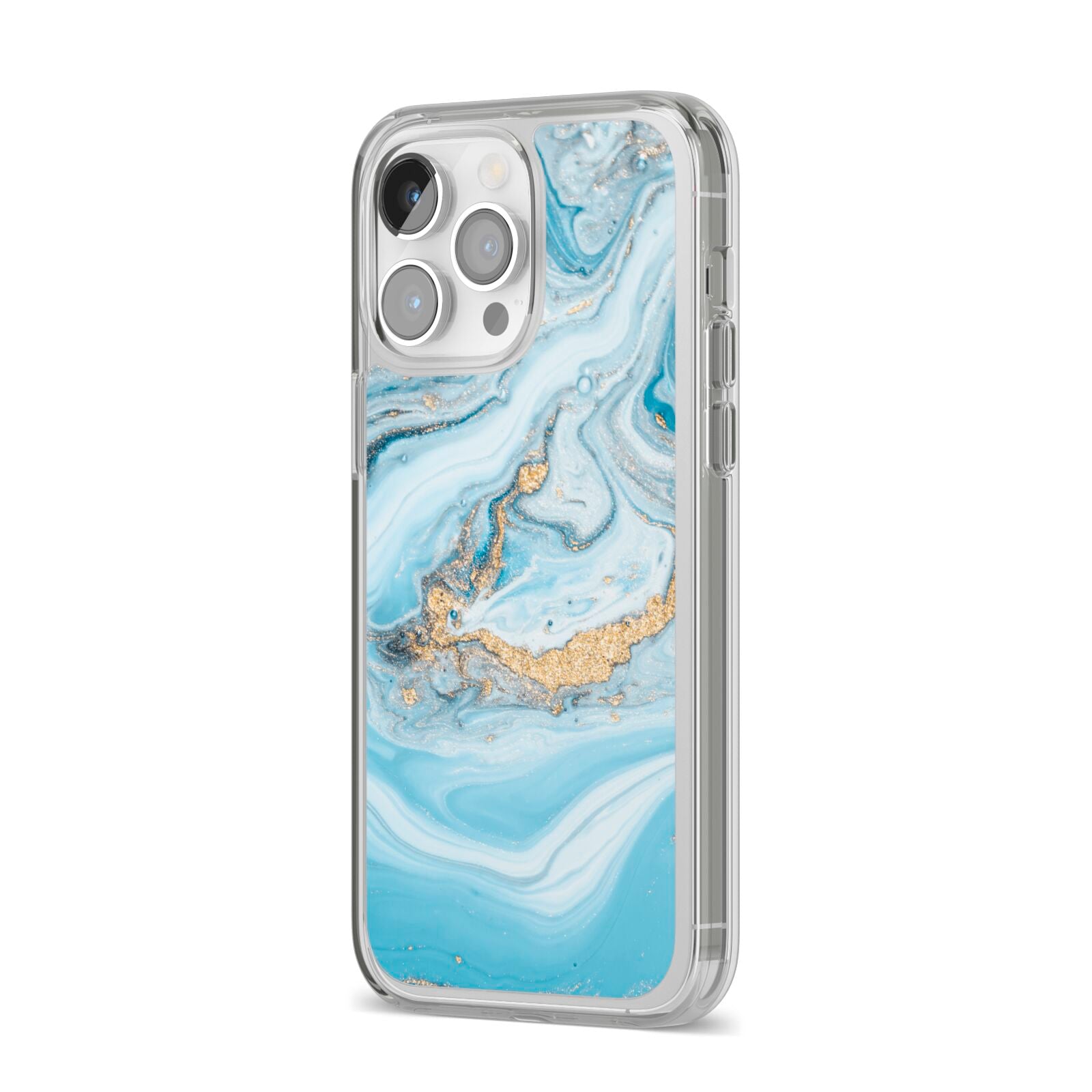 Marble iPhone 14 Pro Max Clear Tough Case Silver Angled Image