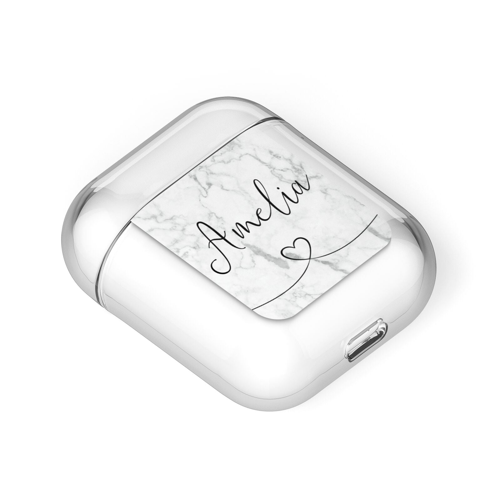 Marble with Custom Name AirPods Case Laid Flat