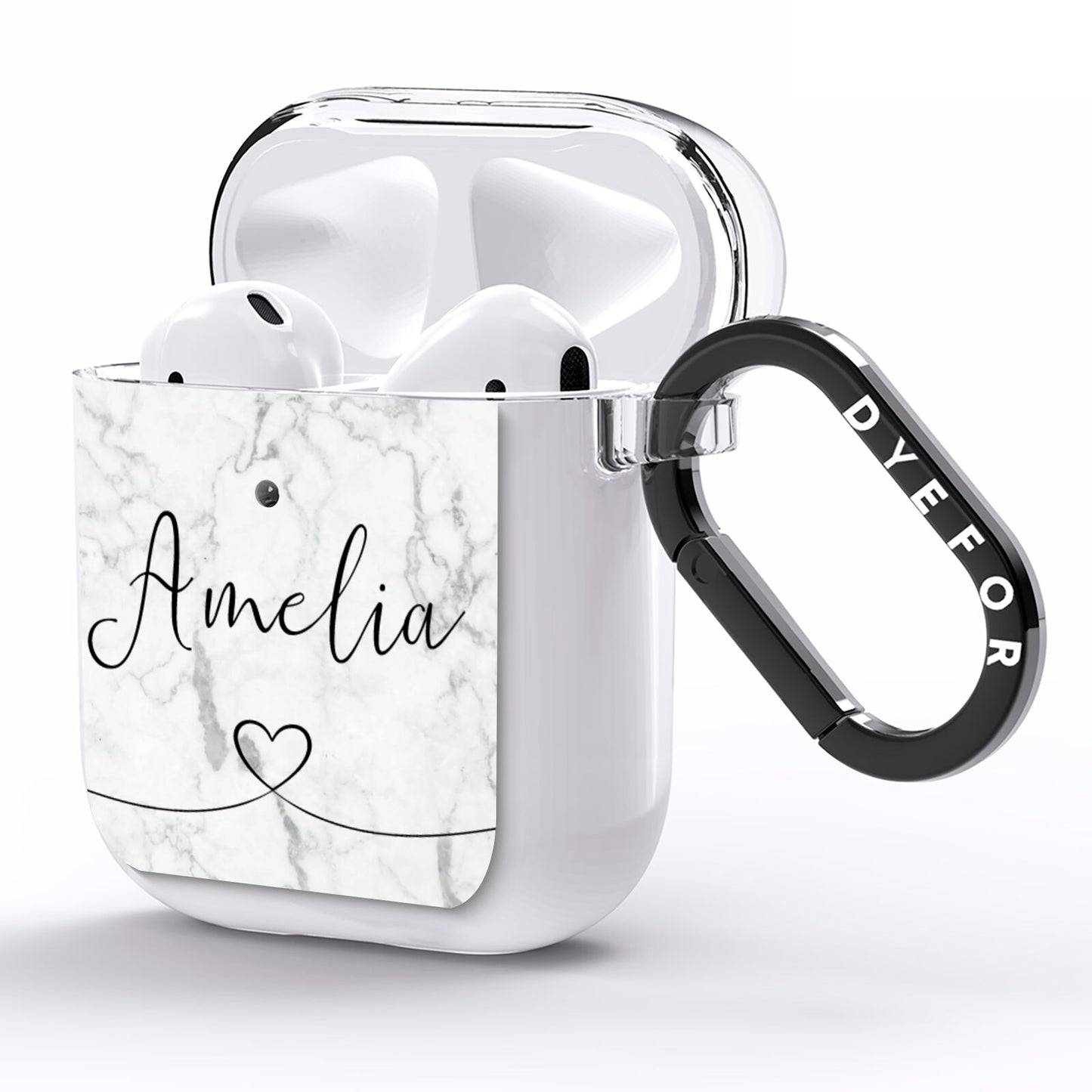 Marble with Custom Name AirPods Clear Case Side Image