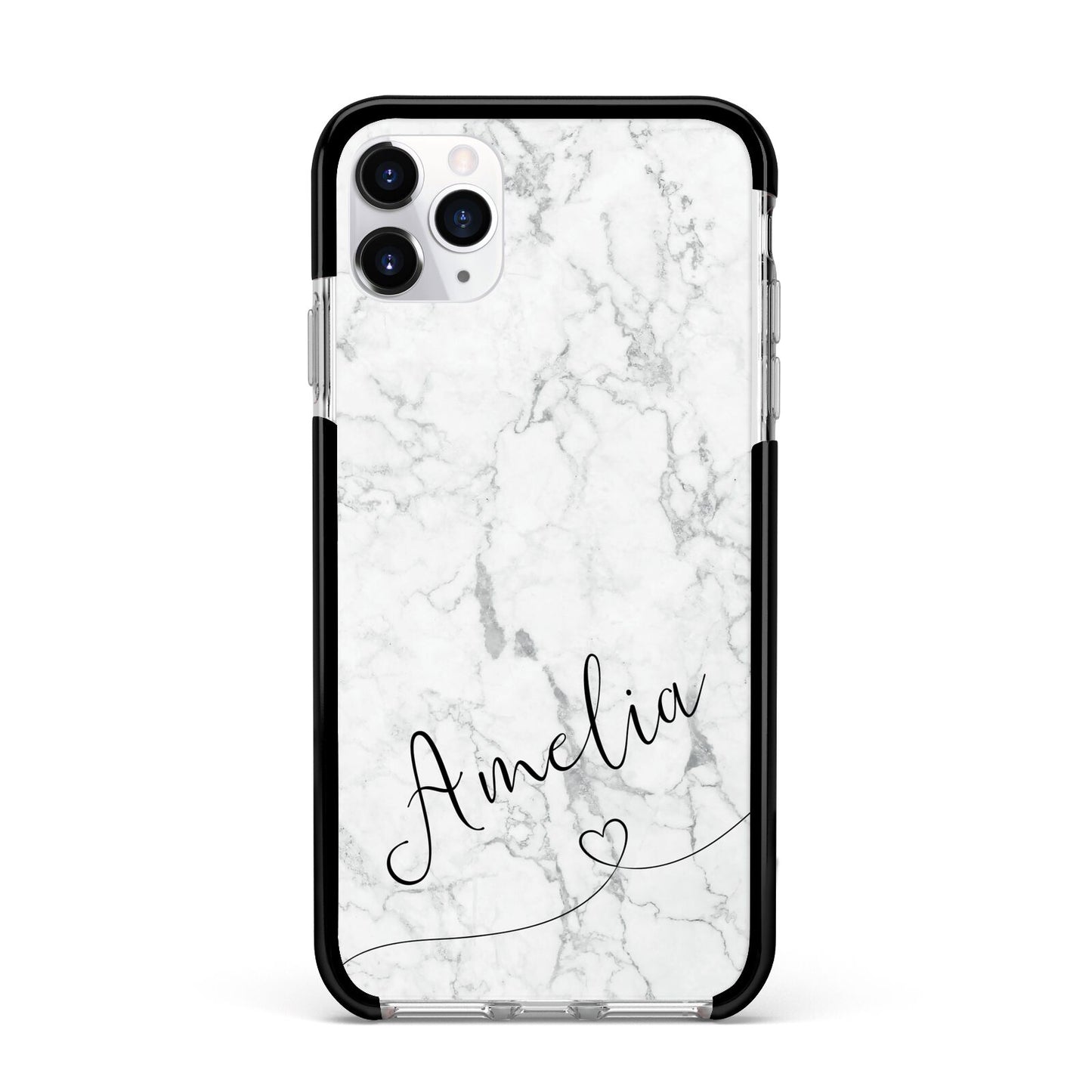 Marble with Custom Name Apple iPhone 11 Pro Max in Silver with Black Impact Case