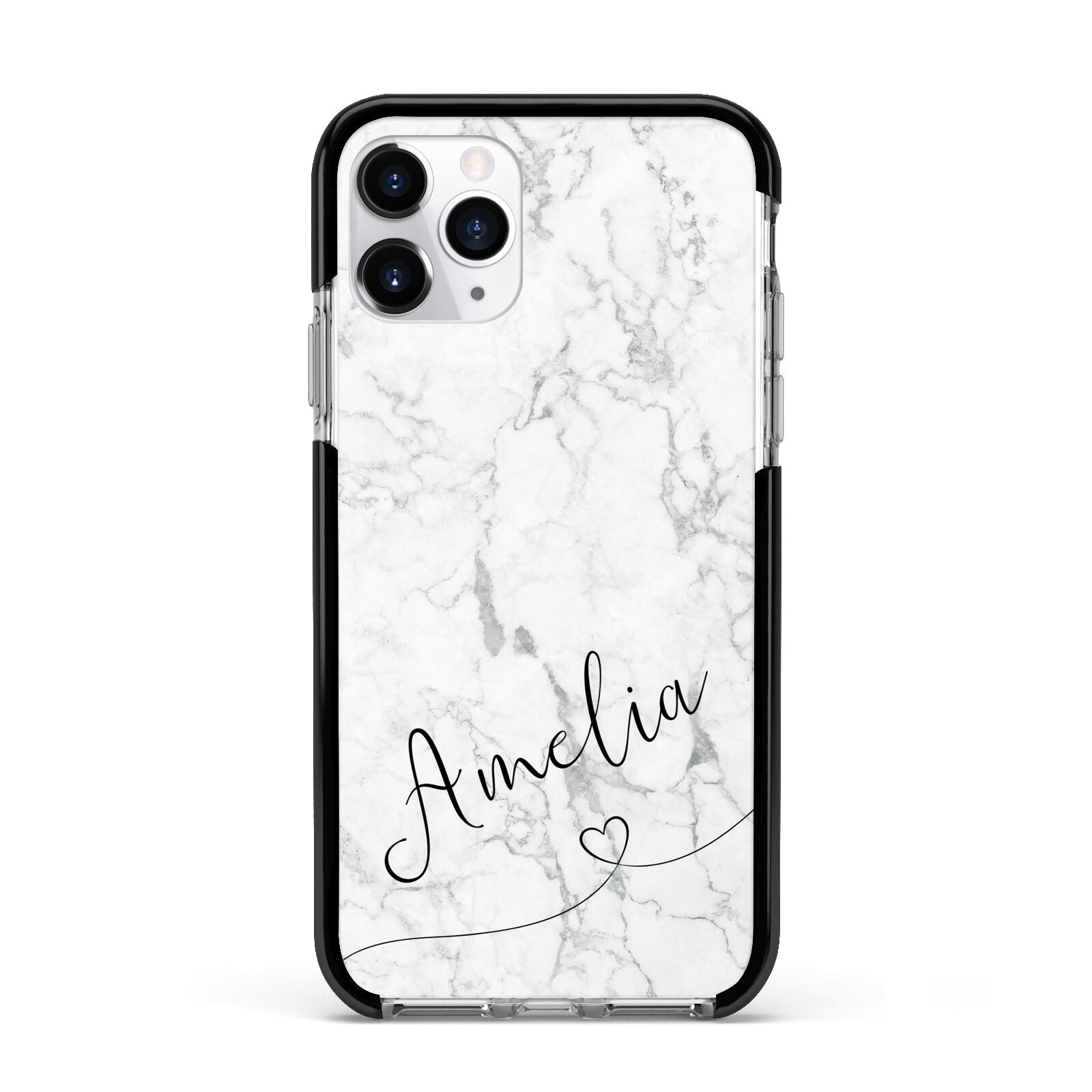 Marble with Custom Name Apple iPhone 11 Pro in Silver with Black Impact Case