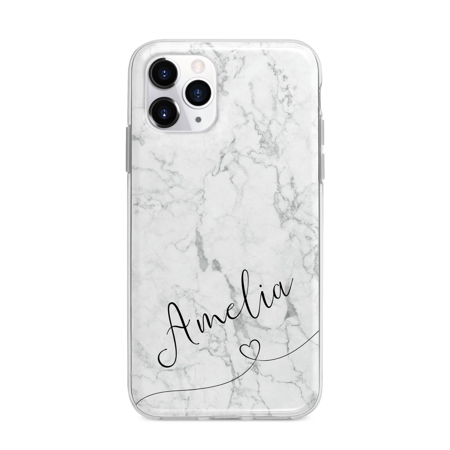 Marble with Custom Name Apple iPhone 11 Pro in Silver with Bumper Case