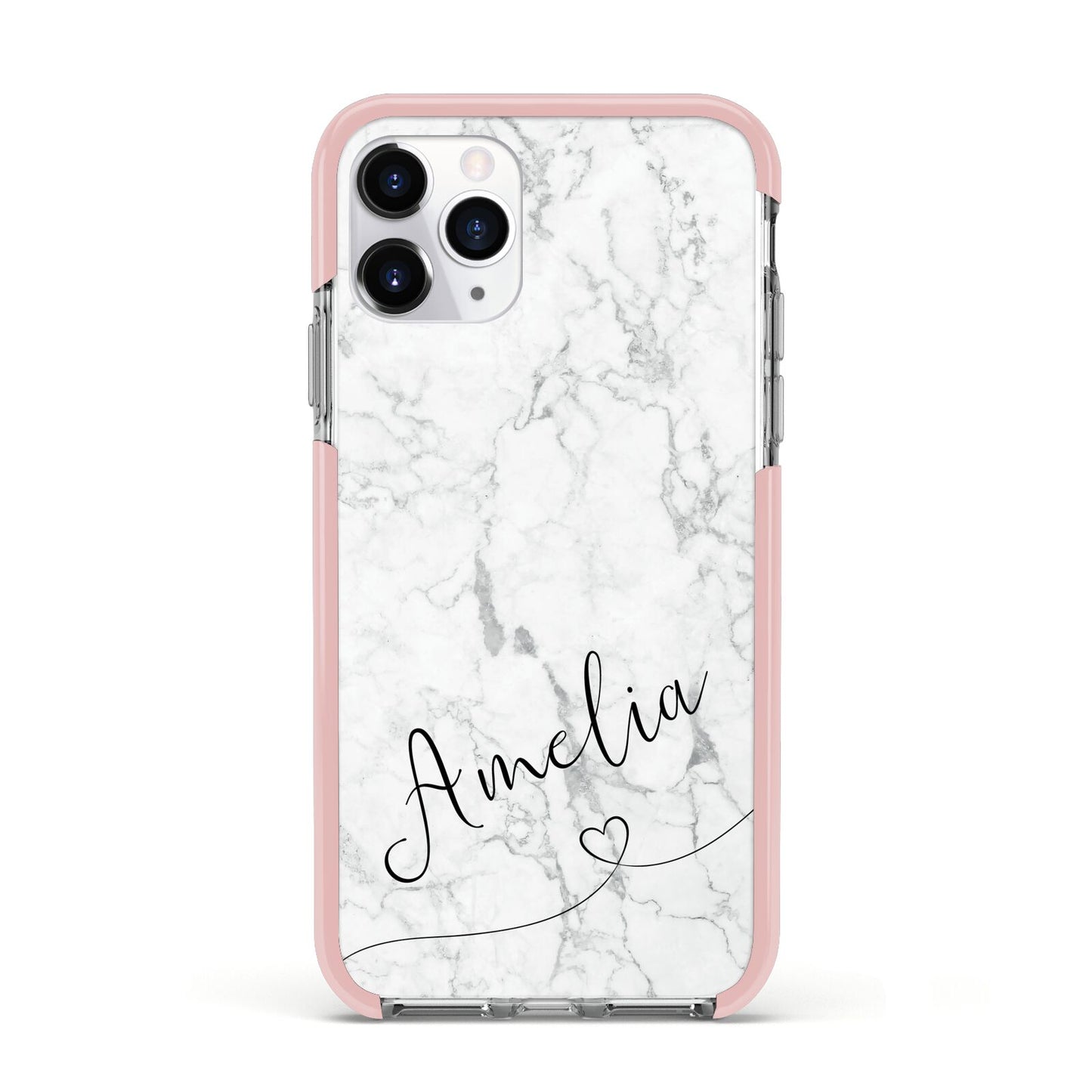 Marble with Custom Name Apple iPhone 11 Pro in Silver with Pink Impact Case