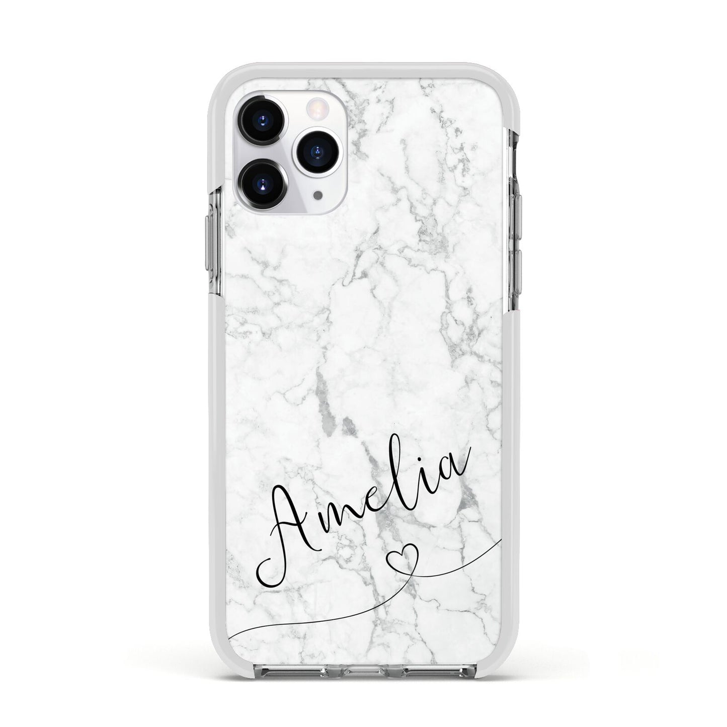 Marble with Custom Name Apple iPhone 11 Pro in Silver with White Impact Case