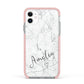 Marble with Custom Name Apple iPhone 11 in White with Pink Impact Case
