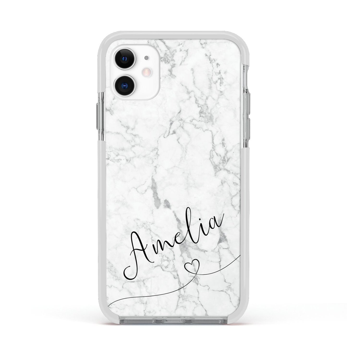 Marble with Custom Name Apple iPhone 11 in White with White Impact Case