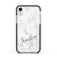 Marble with Custom Name Apple iPhone XR Impact Case Black Edge on Silver Phone