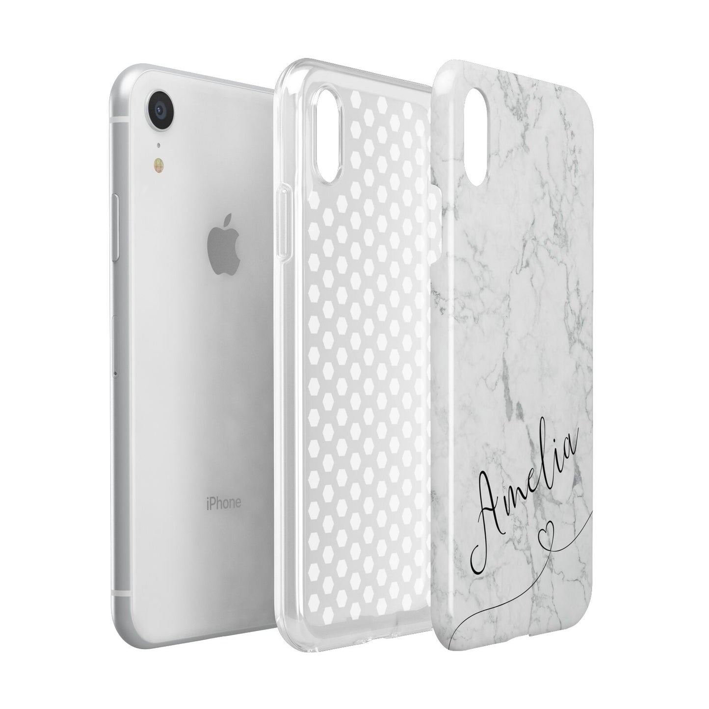 Marble with Custom Name Apple iPhone XR White 3D Tough Case Expanded view