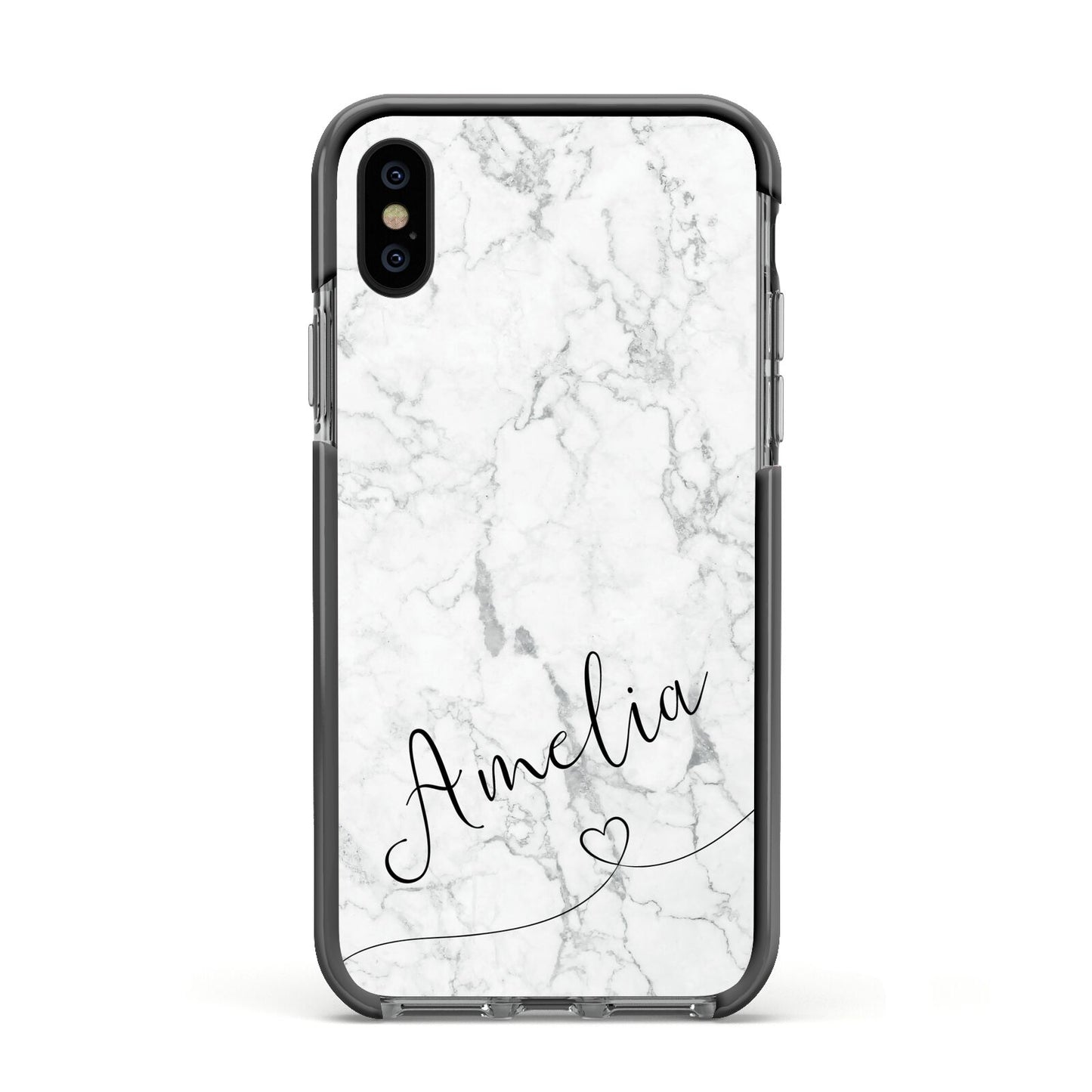 Marble with Custom Name Apple iPhone Xs Impact Case Black Edge on Black Phone