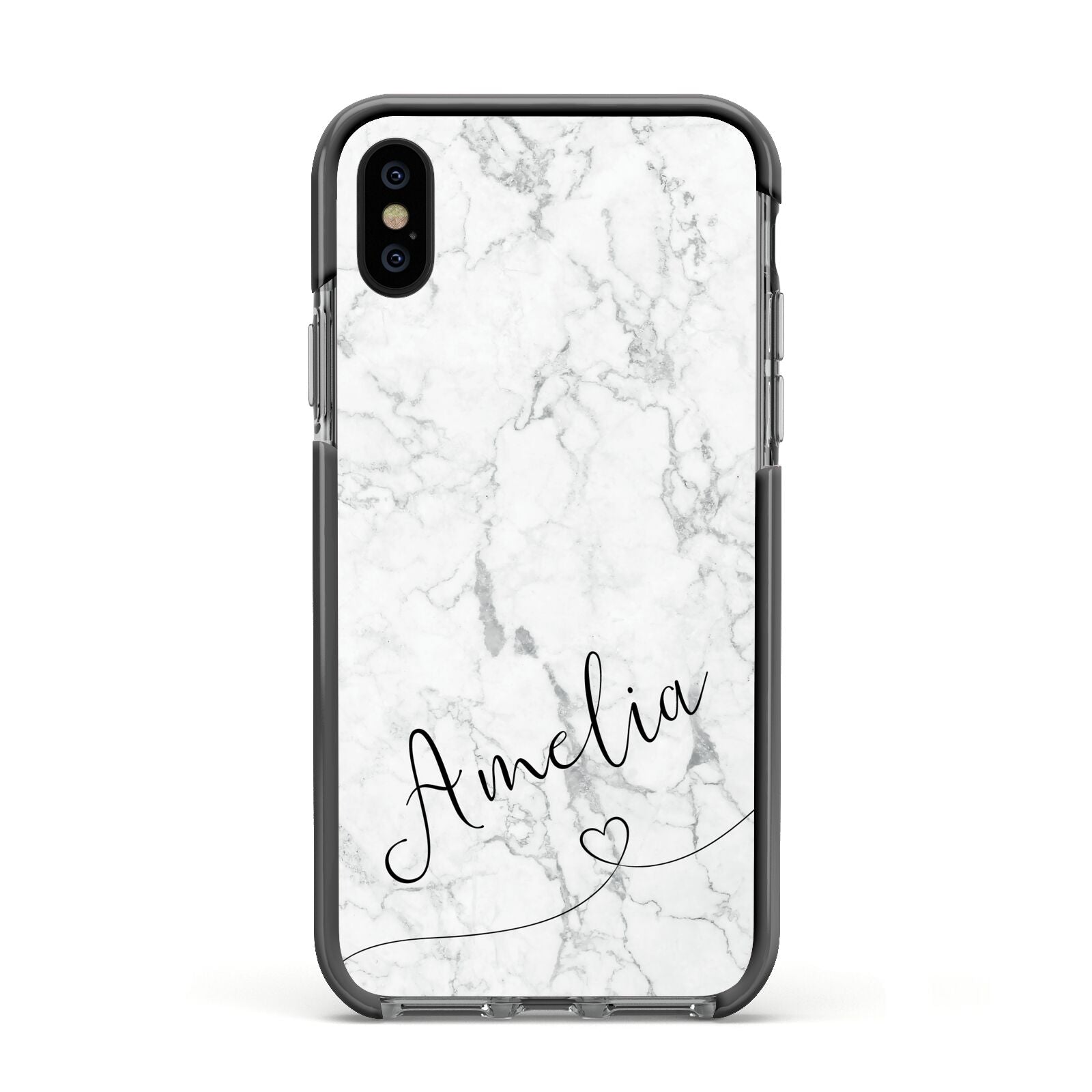 Marble with Custom Name Apple iPhone Xs Impact Case Black Edge on Black Phone