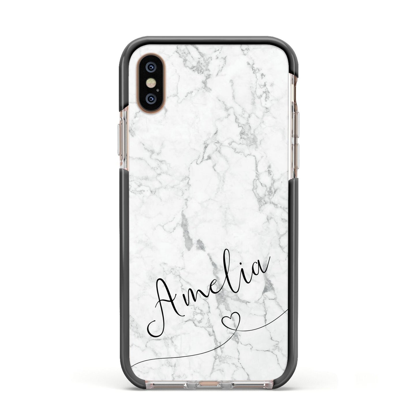 Marble with Custom Name Apple iPhone Xs Impact Case Black Edge on Gold Phone