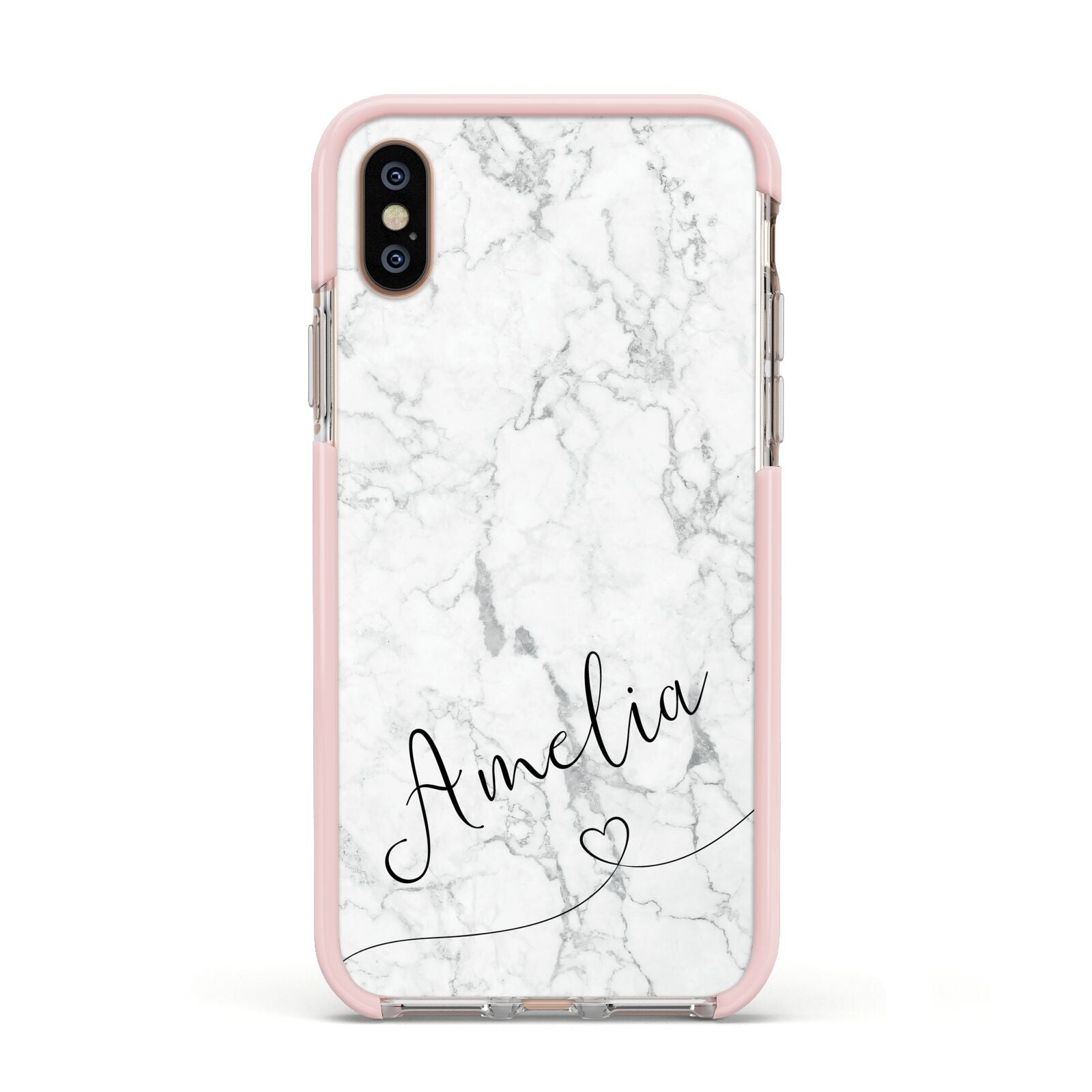 Marble with Custom Name Apple iPhone Xs Impact Case Pink Edge on Gold Phone