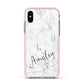 Marble with Custom Name Apple iPhone Xs Impact Case Pink Edge on Silver Phone