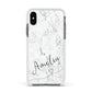 Marble with Custom Name Apple iPhone Xs Impact Case White Edge on Black Phone