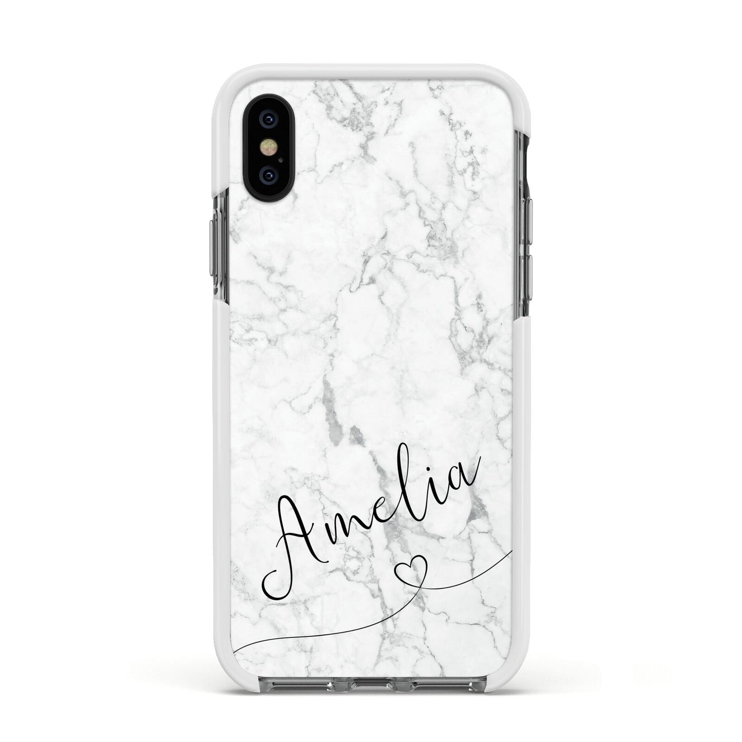 Marble with Custom Name Apple iPhone Xs Impact Case White Edge on Black Phone