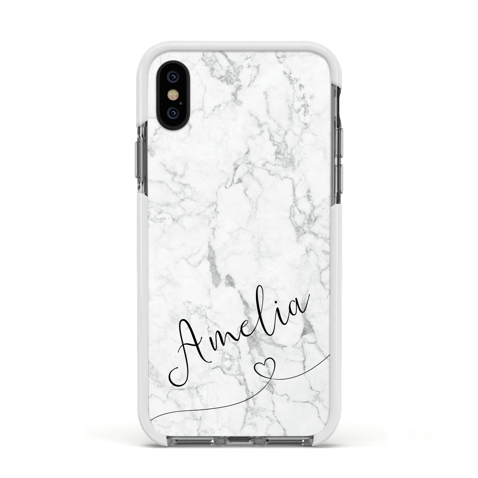 Marble with Custom Name Apple iPhone Xs Impact Case White Edge on Black Phone