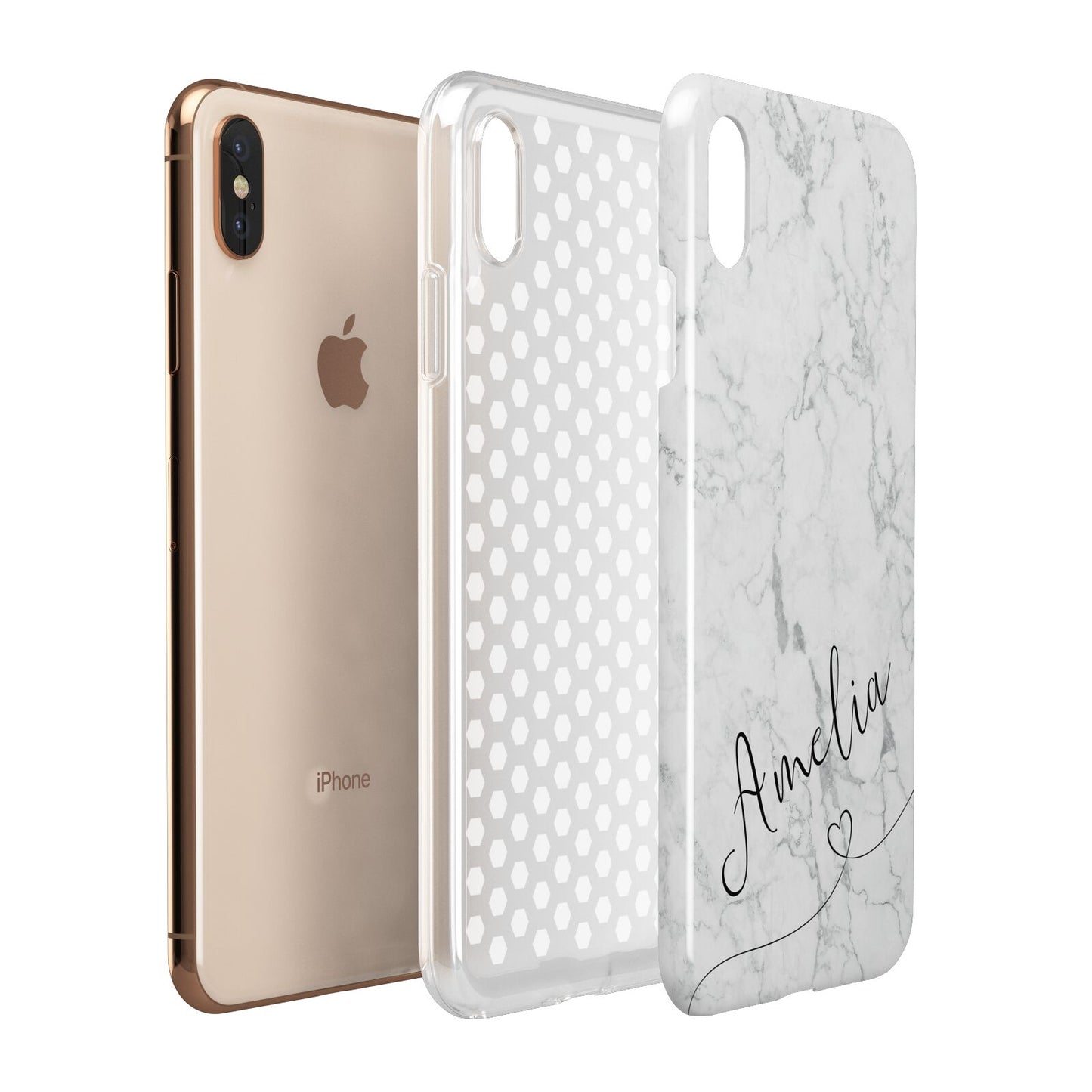 Marble with Custom Name Apple iPhone Xs Max 3D Tough Case Expanded View