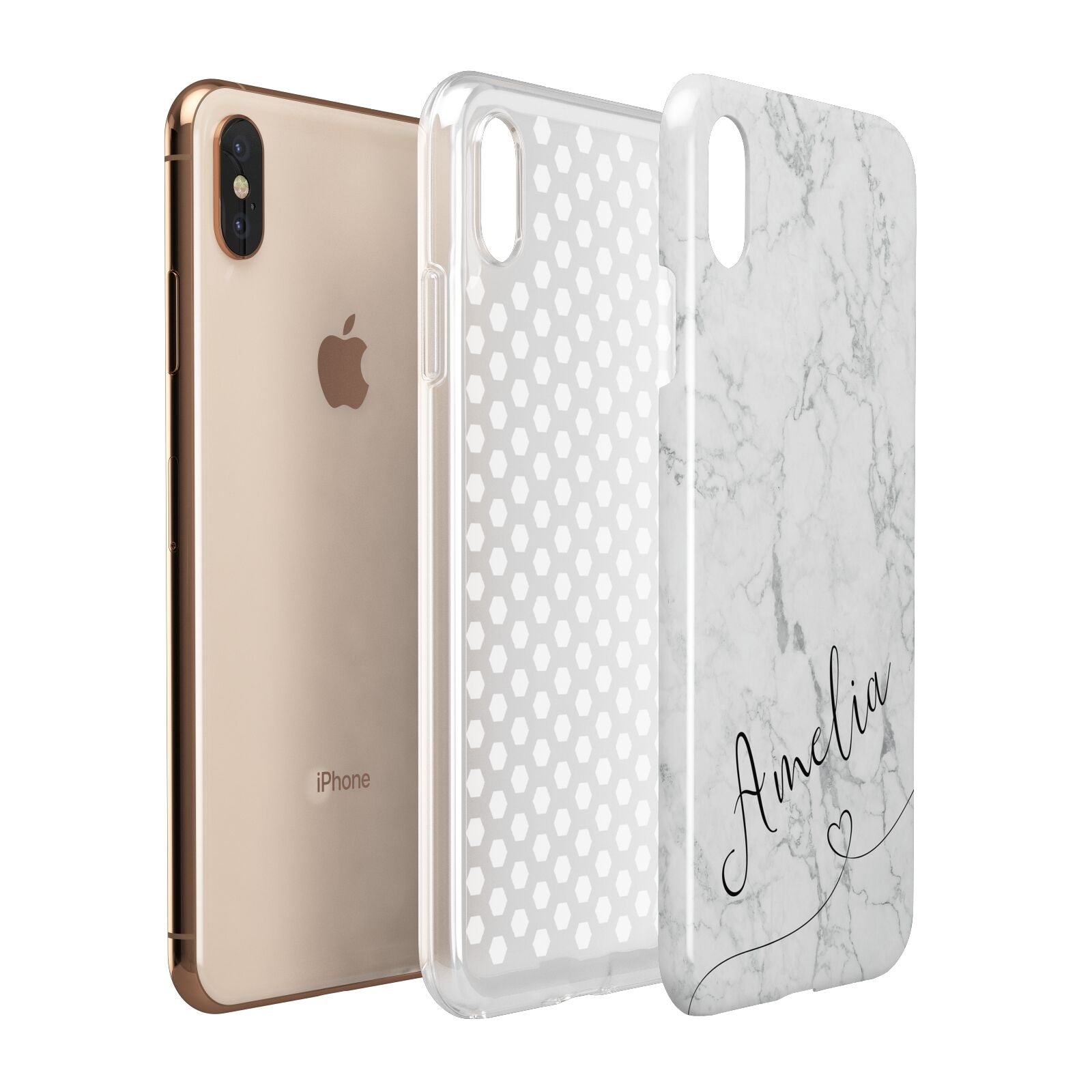 Marble with Custom Name Apple iPhone Xs Max 3D Tough Case Expanded View