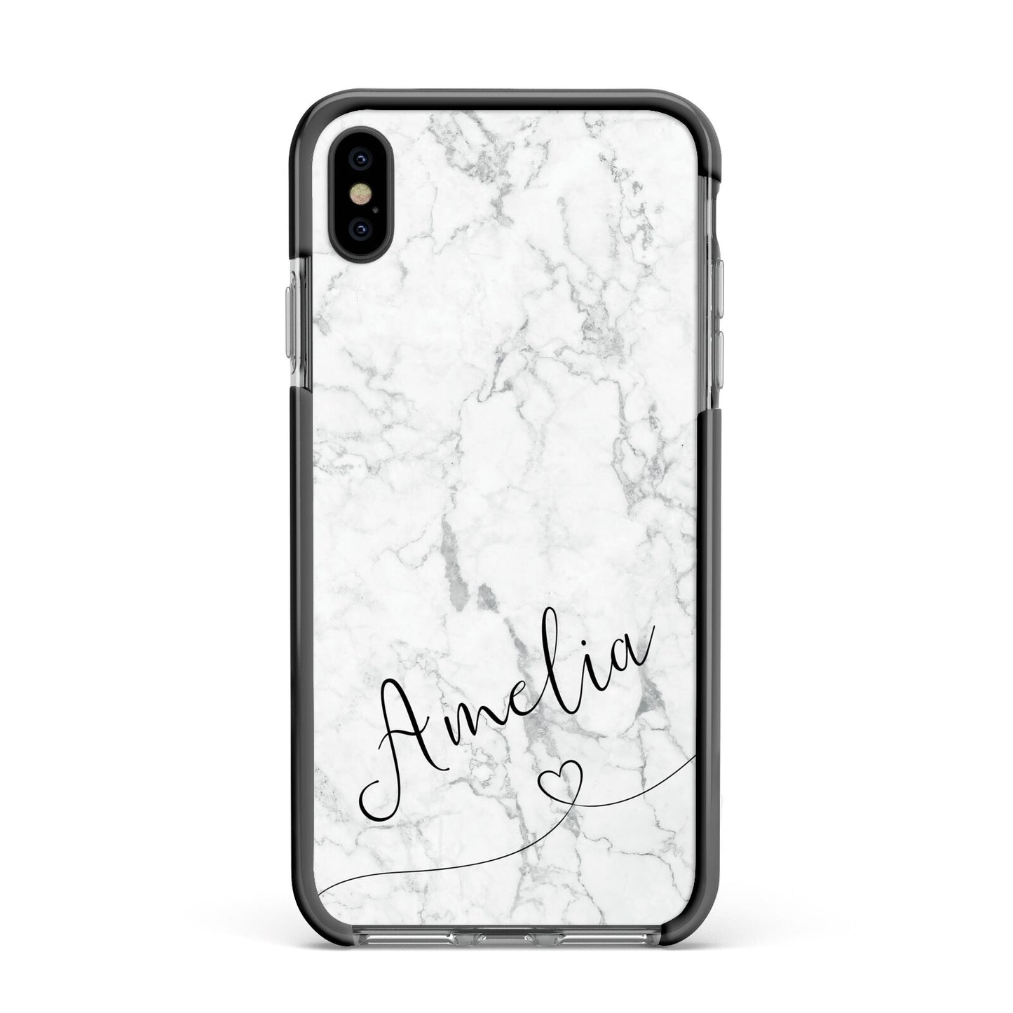 Marble with Custom Name Apple iPhone Xs Max Impact Case Black Edge on Black Phone