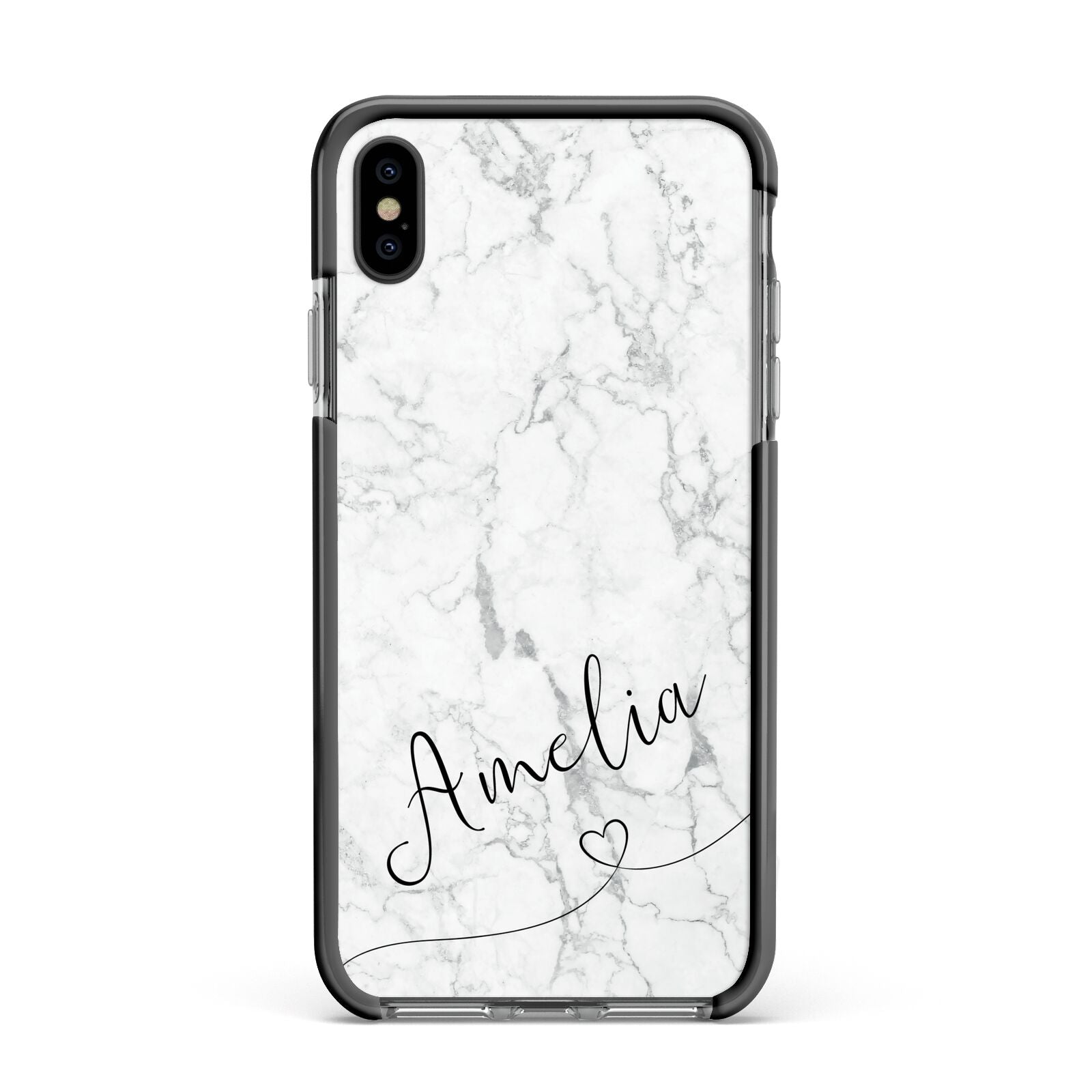 Marble with Custom Name Apple iPhone Xs Max Impact Case Black Edge on Black Phone