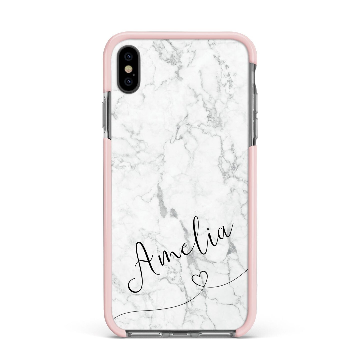 Marble with Custom Name Apple iPhone Xs Max Impact Case Pink Edge on Black Phone