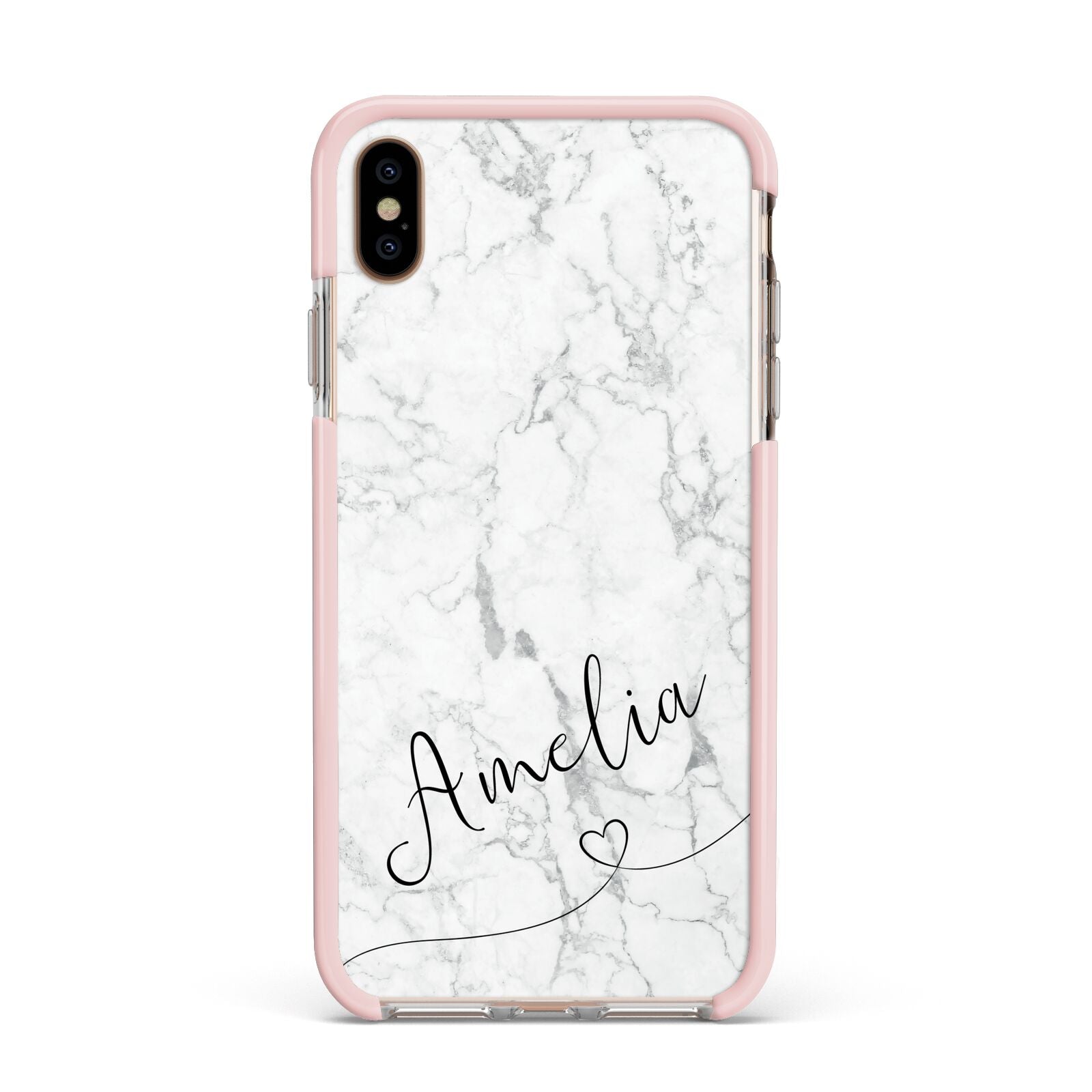 Marble with Custom Name Apple iPhone Xs Max Impact Case Pink Edge on Gold Phone