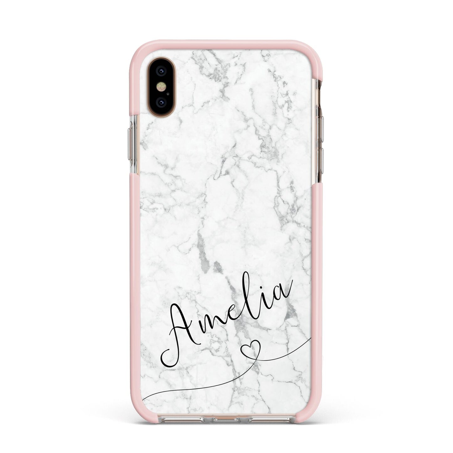 Marble with Custom Name Apple iPhone Xs Max Impact Case Pink Edge on Gold Phone