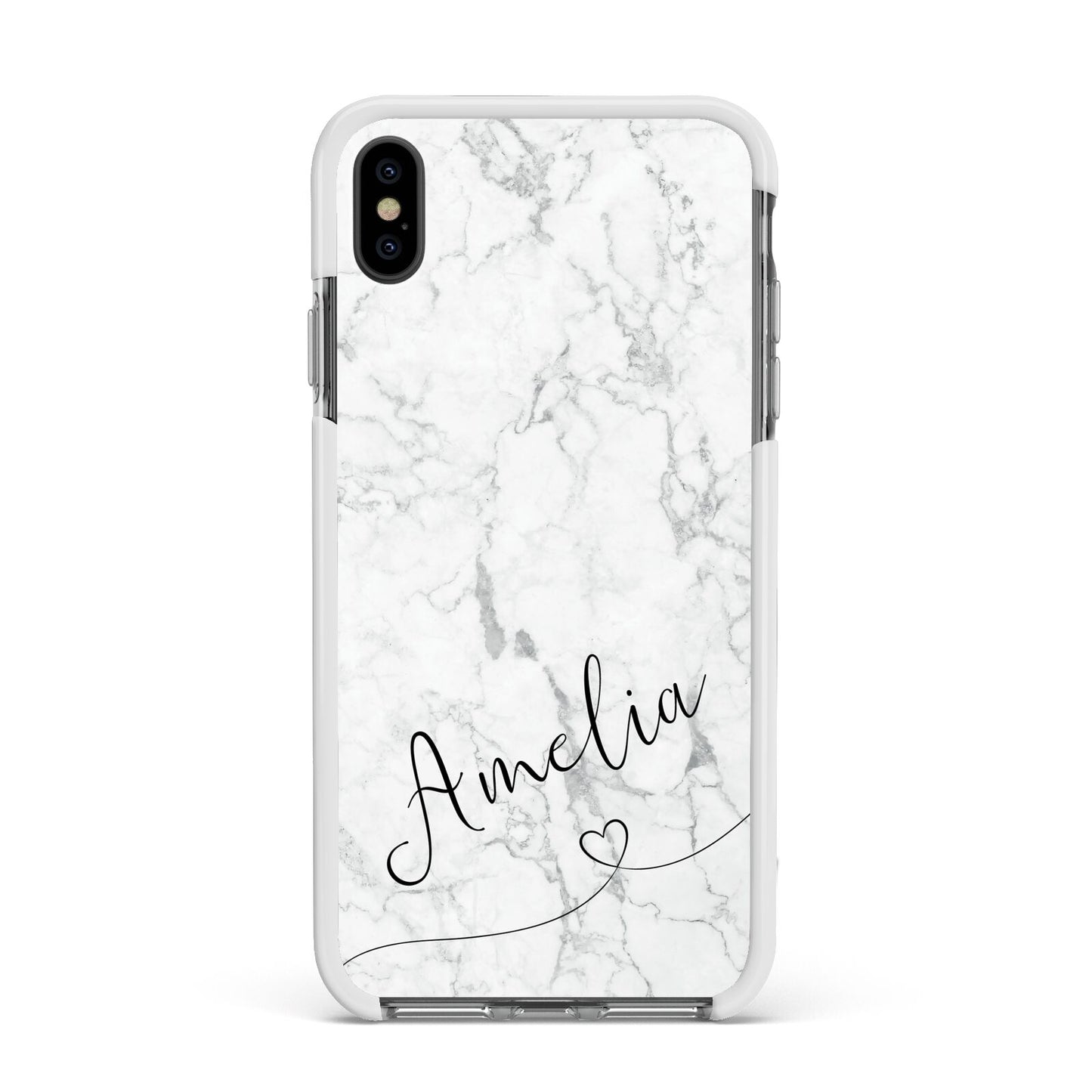 Marble with Custom Name Apple iPhone Xs Max Impact Case White Edge on Black Phone