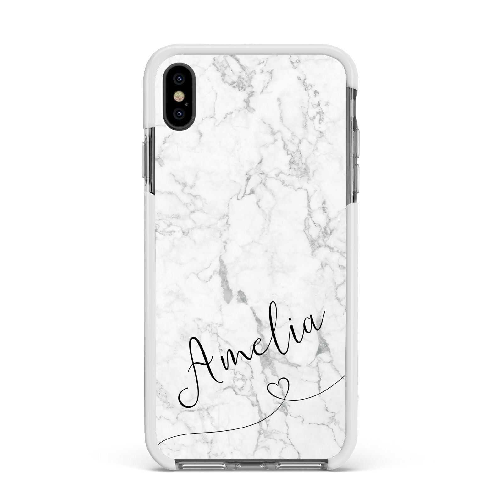 Marble with Custom Name Apple iPhone Xs Max Impact Case White Edge on Black Phone