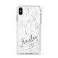 Marble with Custom Name Apple iPhone Xs Max Impact Case White Edge on Silver Phone