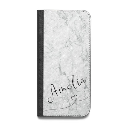 Marble with Custom Name Vegan Leather Flip Samsung Case