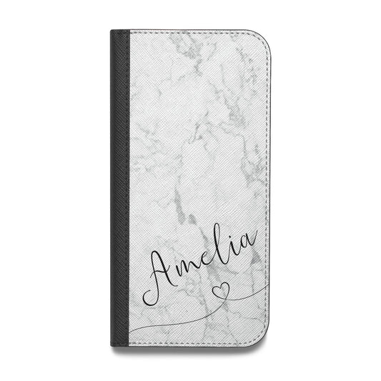 Marble with Custom Name Vegan Leather Flip Samsung Case