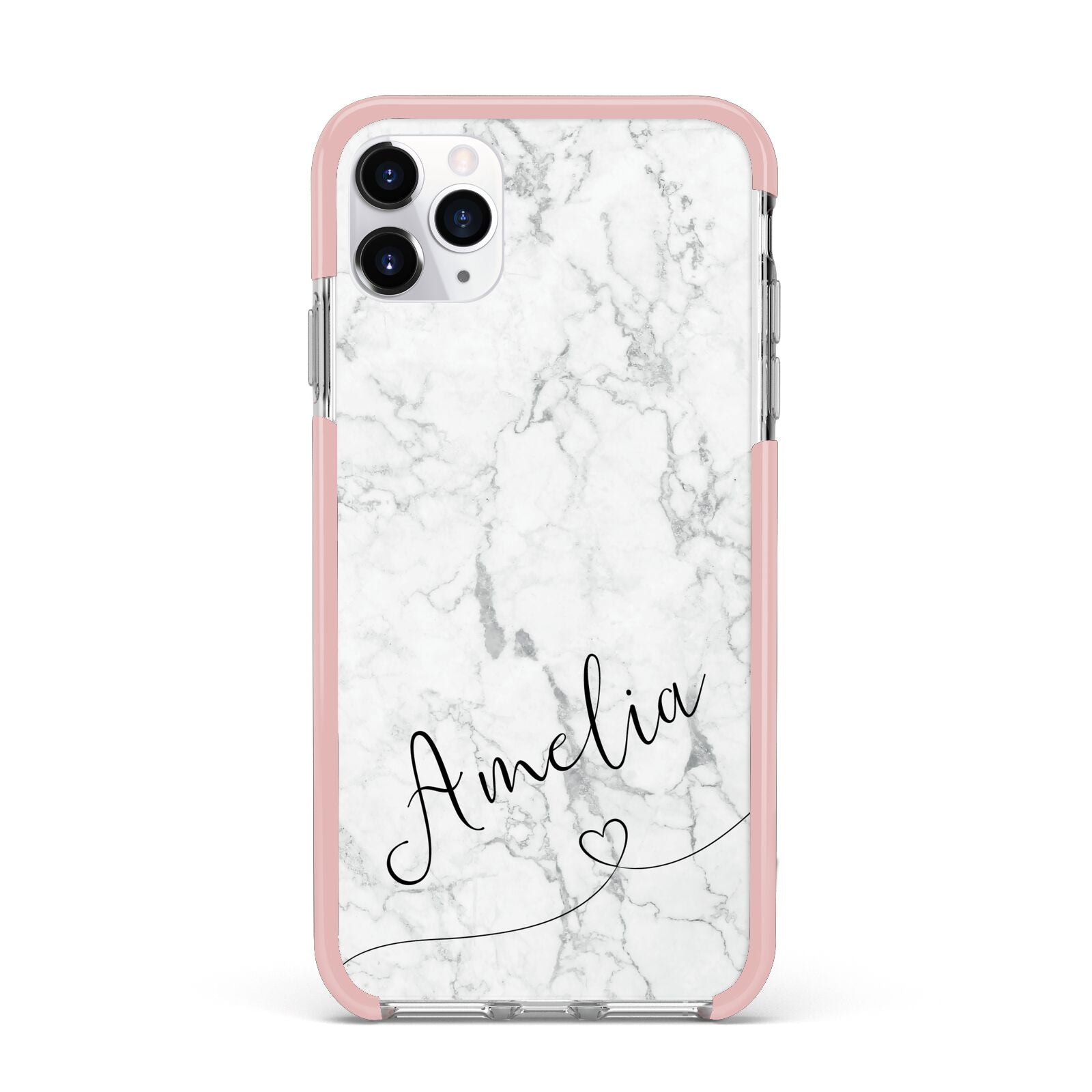 Marble with Custom Name iPhone 11 Pro Max Impact Pink Edge Case