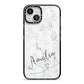 Marble with Custom Name iPhone 13 Black Impact Case on Silver phone