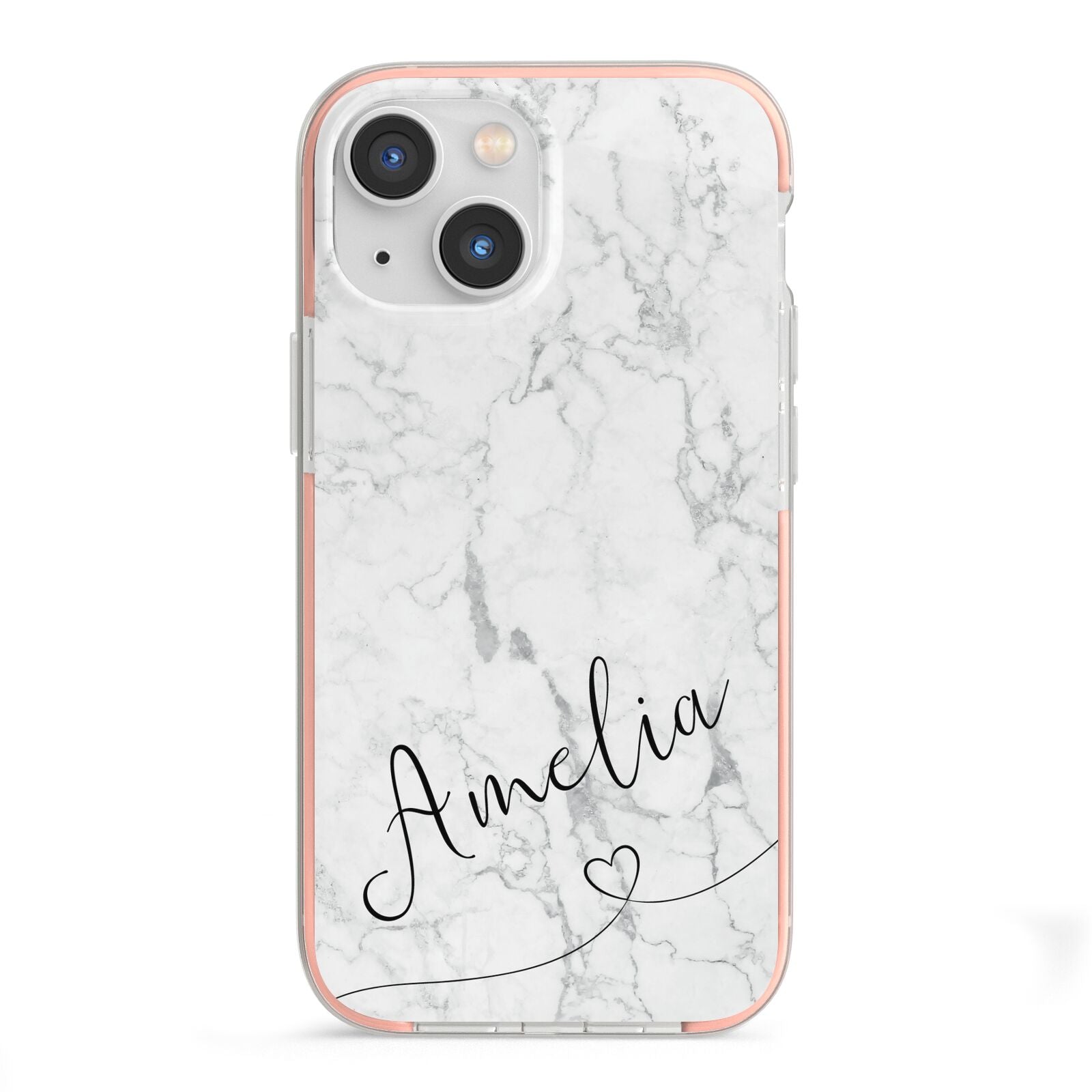 Marble with Custom Name iPhone 13 Mini TPU Impact Case with Pink Edges