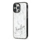 Marble with Custom Name iPhone 13 Pro Max Black Impact Case Side Angle on Silver phone