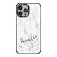 Marble with Custom Name iPhone 13 Pro Max Black Impact Case on Silver phone