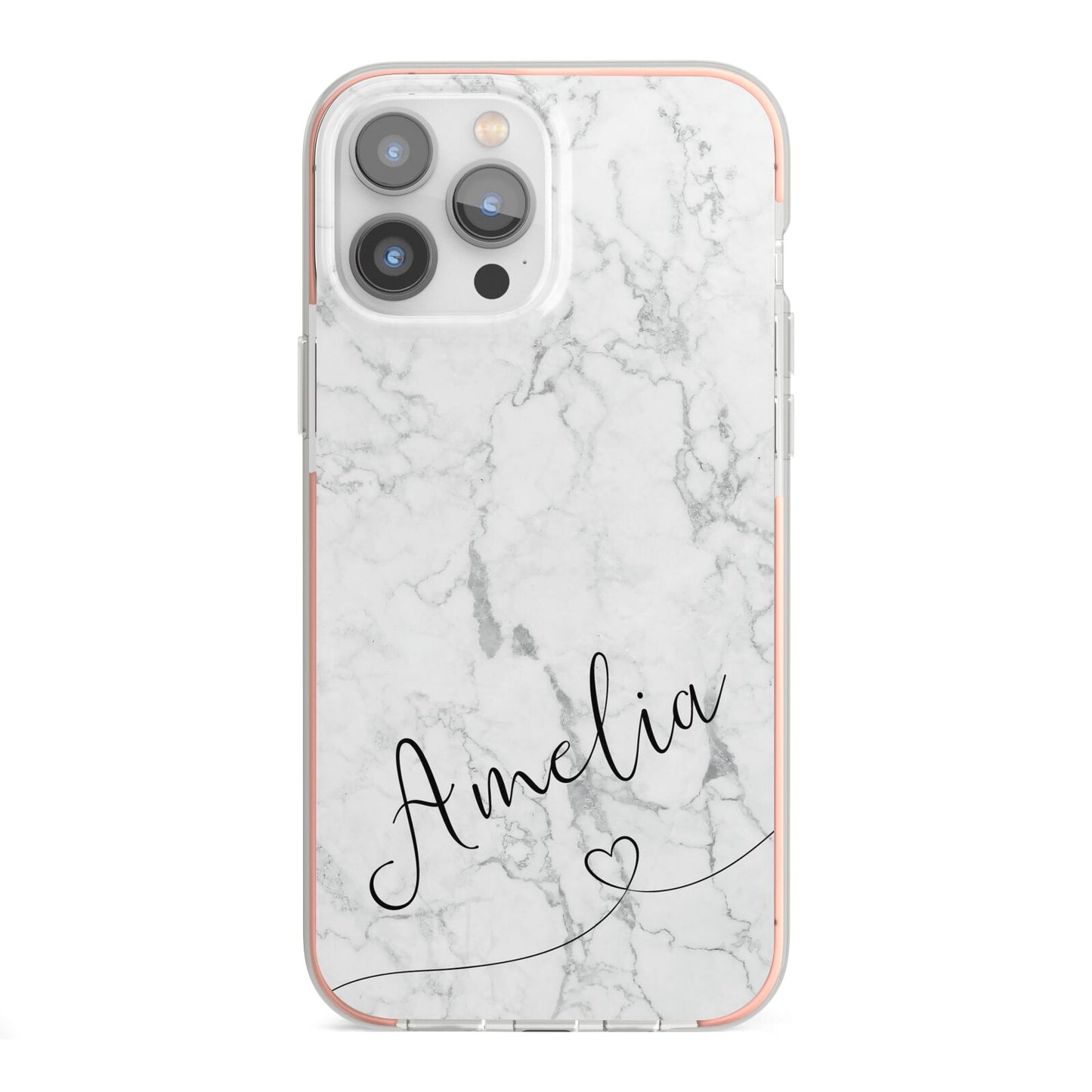 Marble with Custom Name iPhone 13 Pro Max TPU Impact Case with Pink Edges