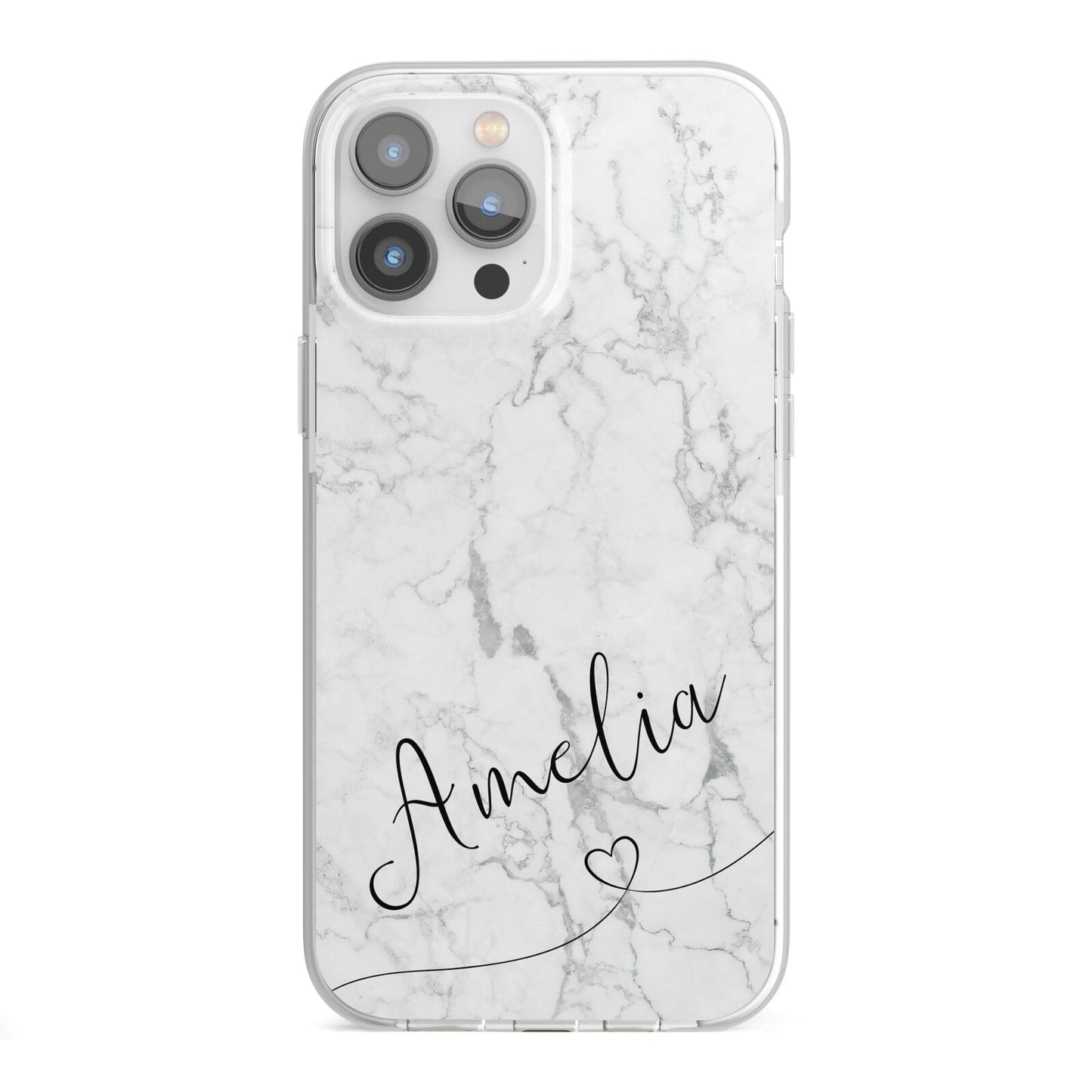 Marble with Custom Name iPhone 13 Pro Max TPU Impact Case with White Edges