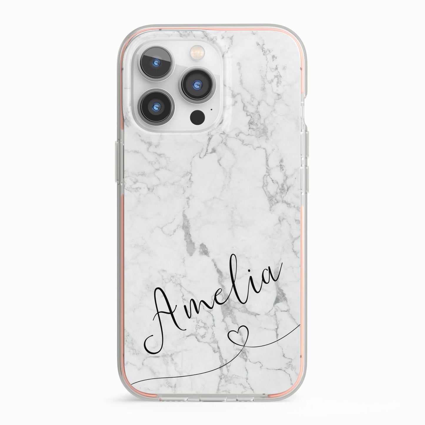 Marble with Custom Name iPhone 13 Pro TPU Impact Case with Pink Edges